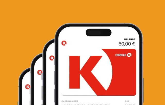A group of 4 cell phones with a Circle K card on their screen